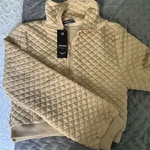 Threadbare quilted half zip sweater in sand